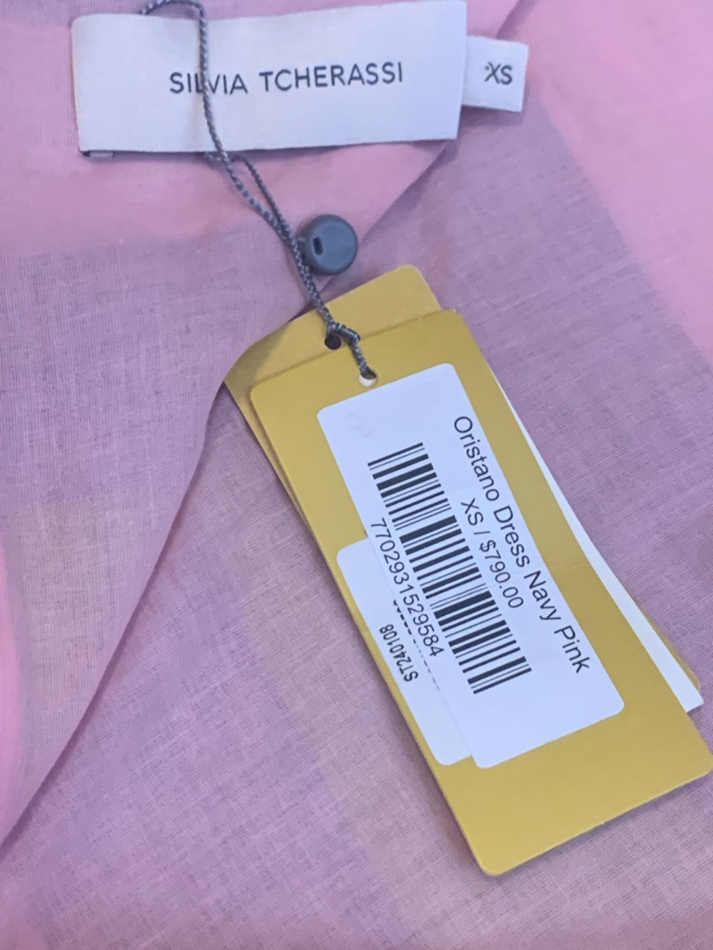 Silvia Tcherassi Oristano Off-Shoulder Linen Dress Navy Pink Blossom Floral Midi - Picture 8 of 15